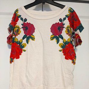 Anthropologie Rose-Printed Cotton Tee Women's Sz S